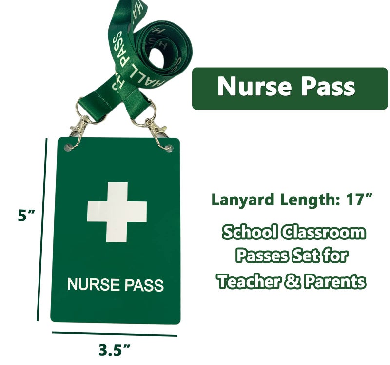 Bemaxy Hall Pass Lanyards with Large Card Passes, Unbreakable School Classroom 5 Inch Passes Set for Teacher Parents(Hall Bathroom Library Office & Nurse),5 Pcs(Nurse) - Image 2